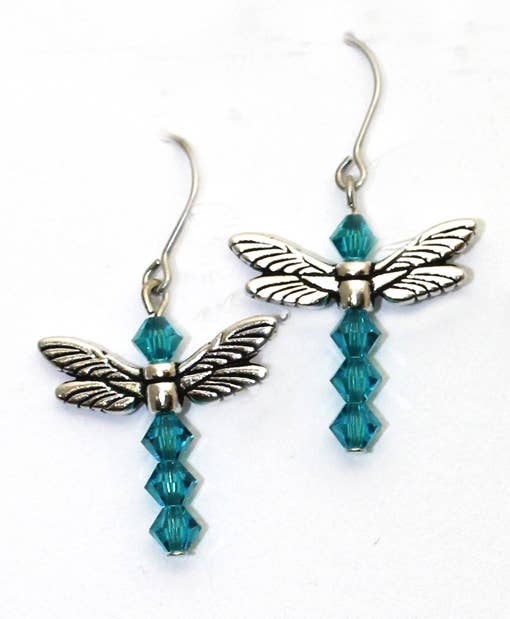 Dragonfly Crystal and Metal Dangle Earring