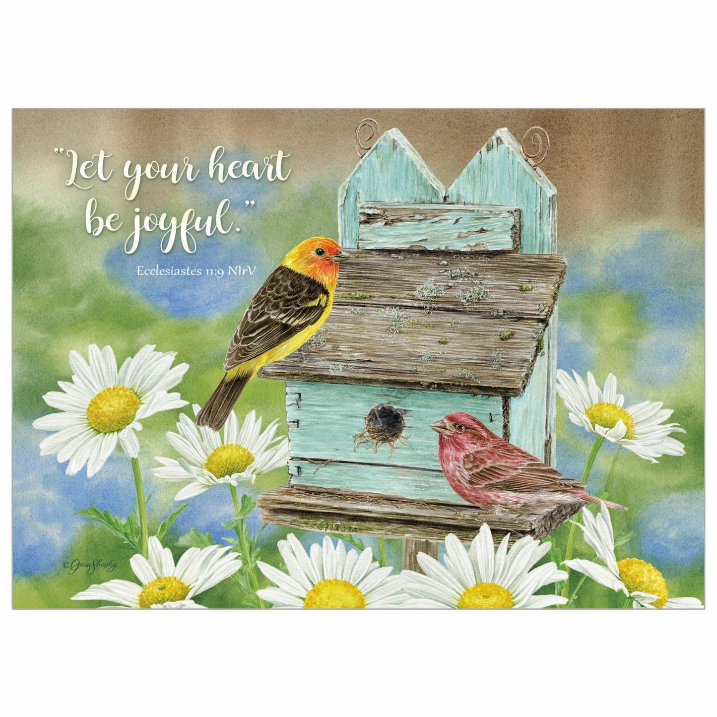 Birds at a Birdhouse - Faith Birthday Card