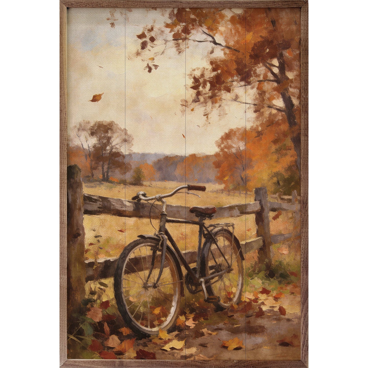 Autumn Bicycle With Country Fence
