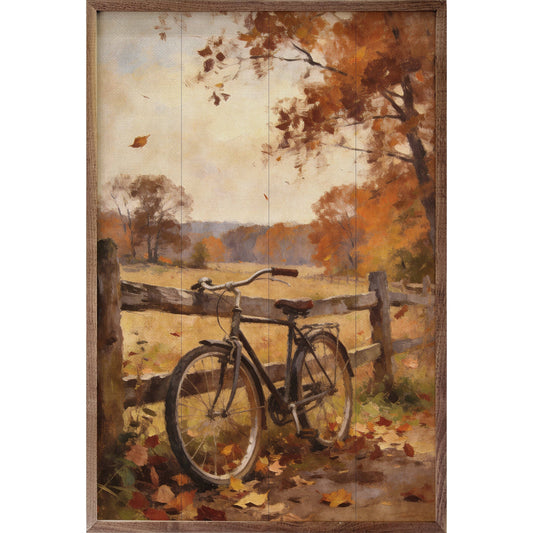 Autumn Bicycle With Country Fence