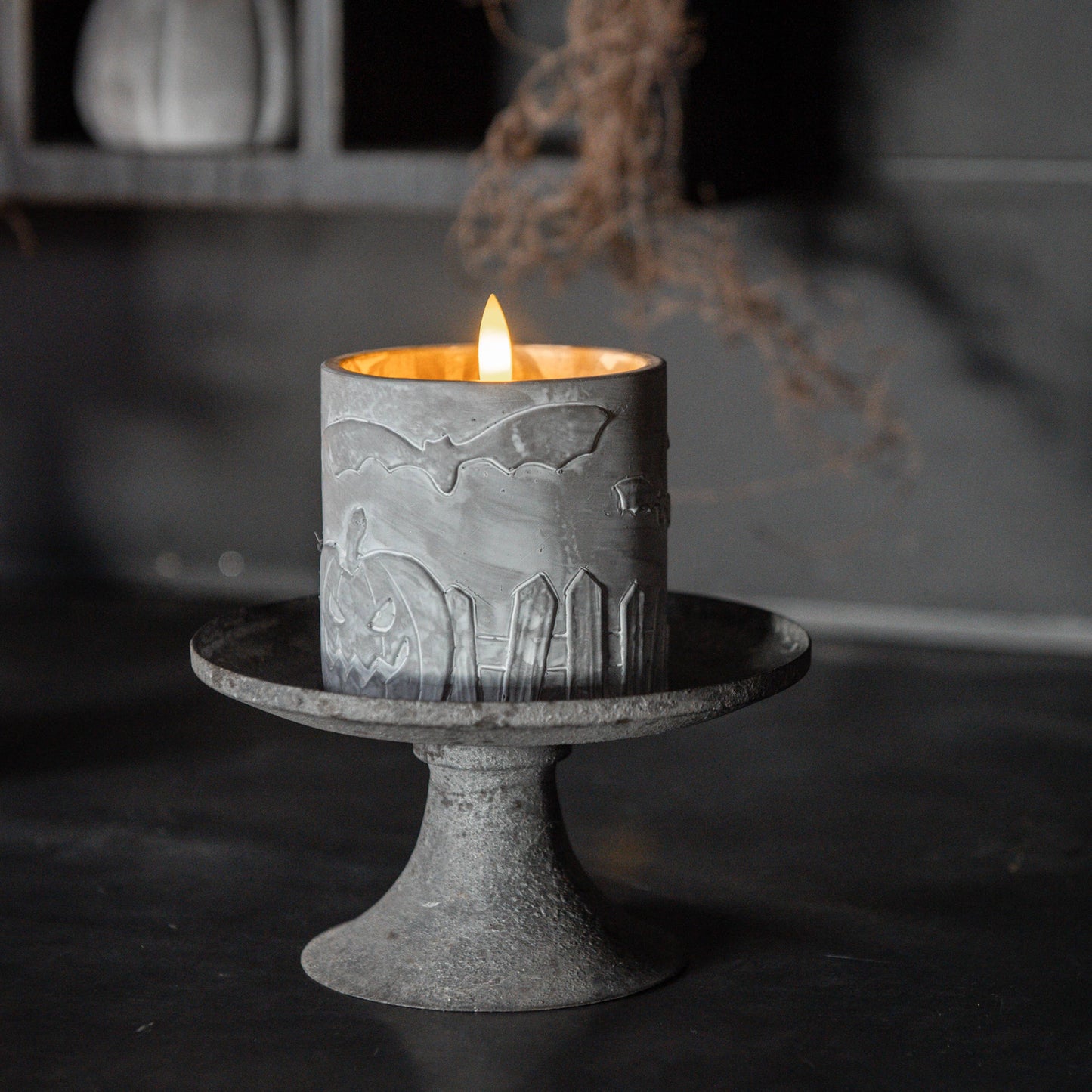 4" BAT & PUMPKIN 3D FLAME CANDLE