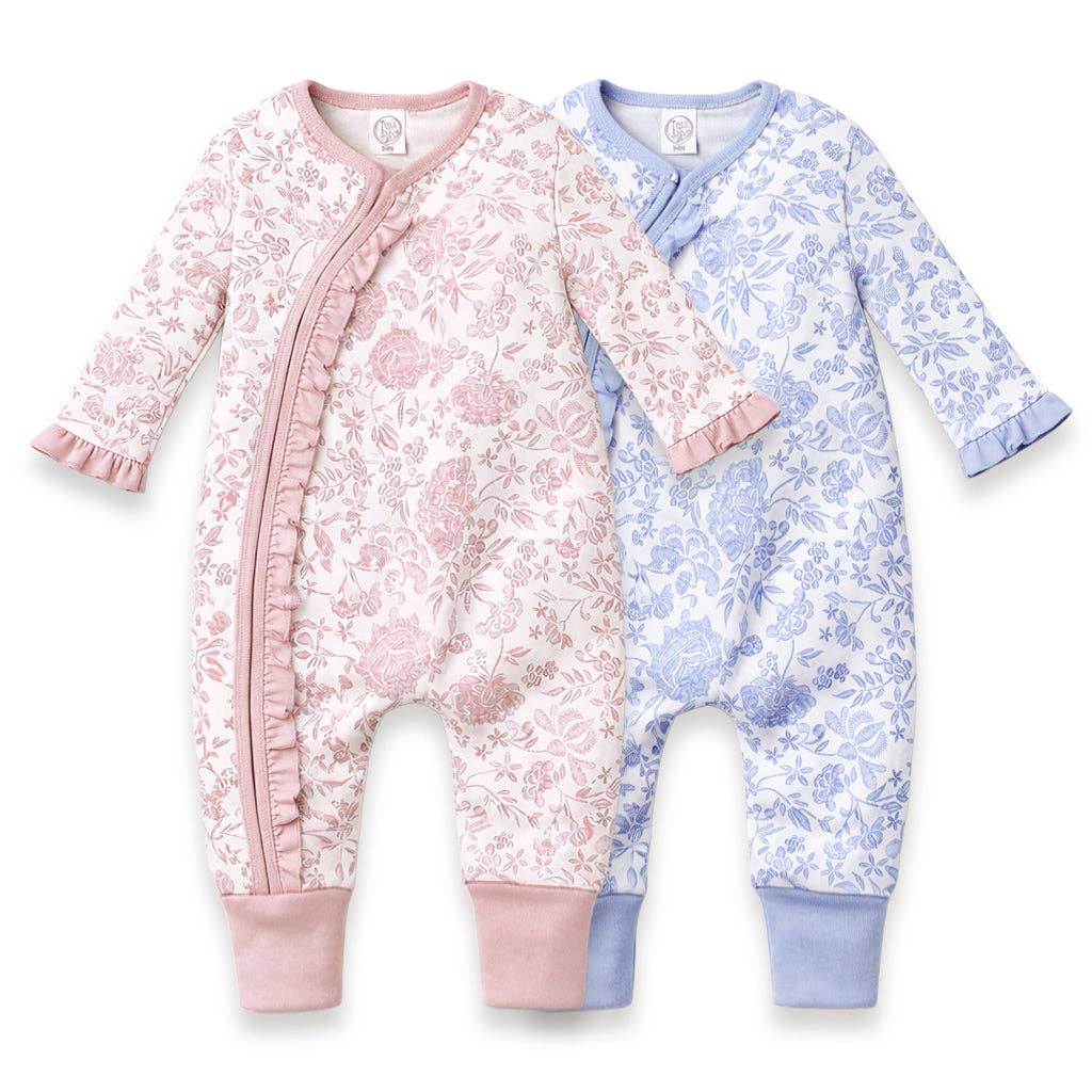 Floral Baby Zipper Romper With Ruffles
