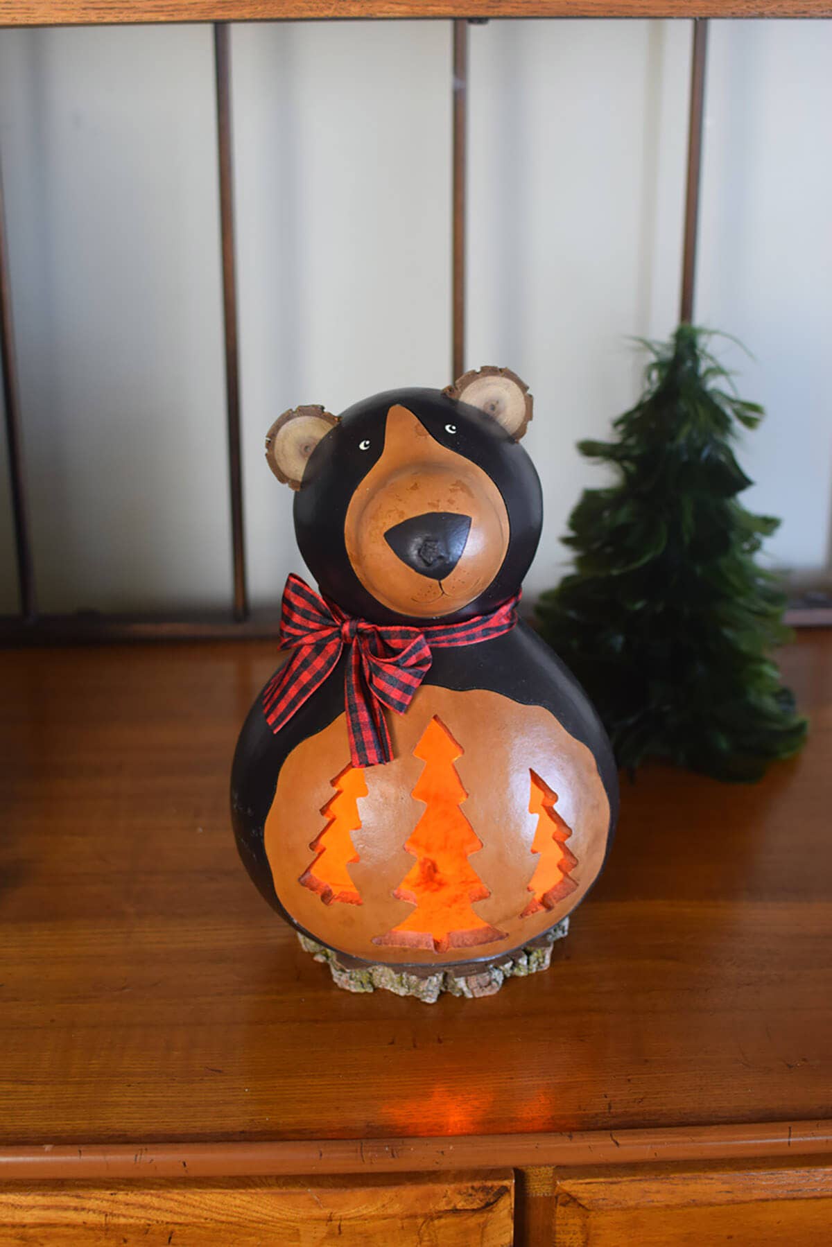 Brooks the Bear Handcrafted Large Lit Gourd Luminary
