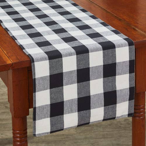 Wicklow Check Backed Table Runner 72"L  - Black & Cream