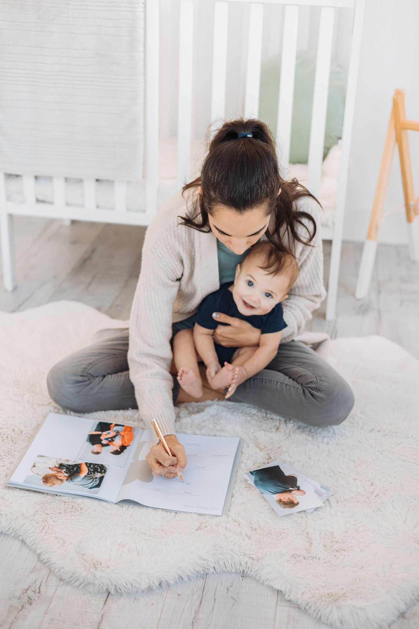 Hello Baby Gray Linen Baby Keepsake Book