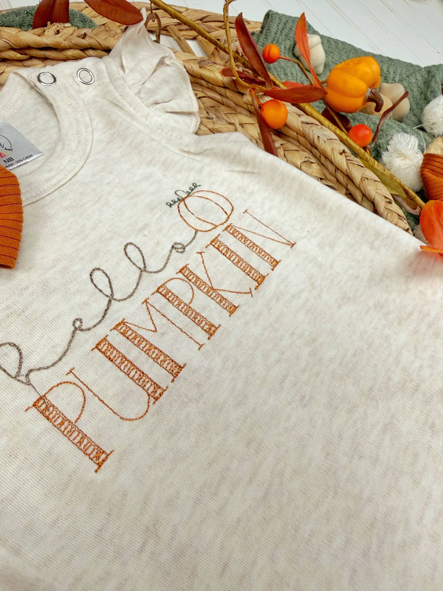 Hello Pumpkin baby girl ruffle romper, Fall outfit for girls