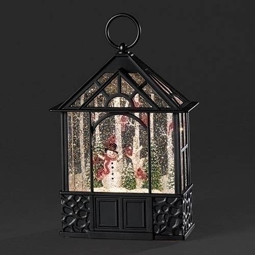 Lighted Swirling Glitter Gazebo; Cardinals and Snowman