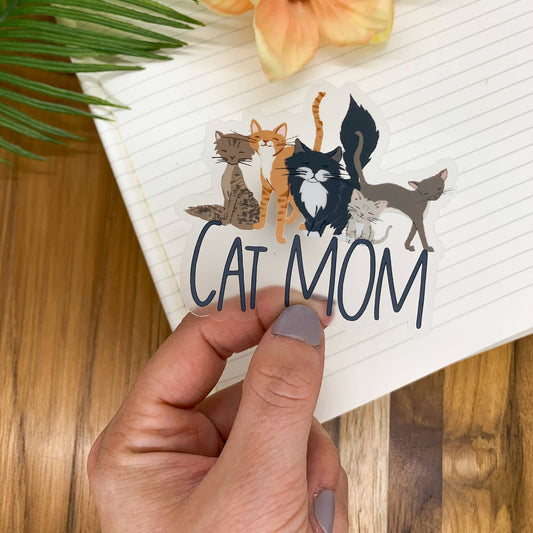 Cat Mom, Clear, Vinyl Sticker, 3x3 in