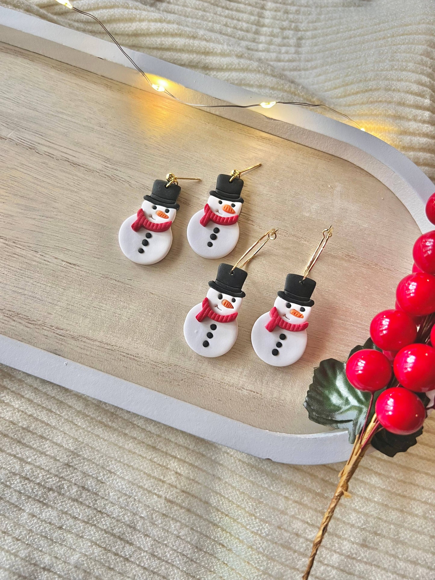 Snowman Clay Earrings, Snowman Earrings