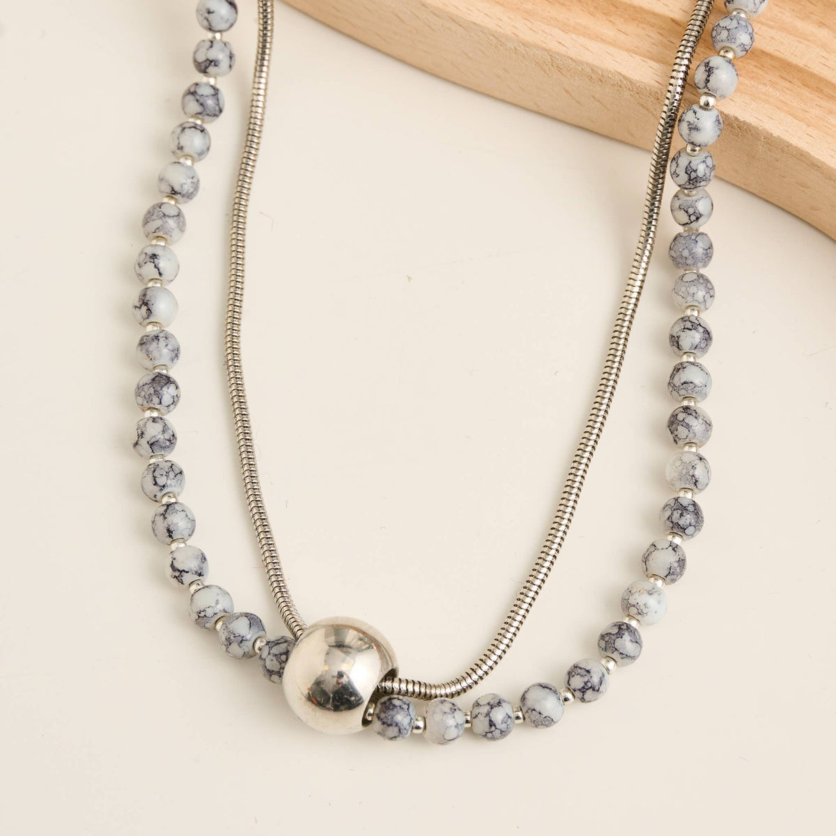 Collar Necklace 15" Beaded Double Strand Ball Arri