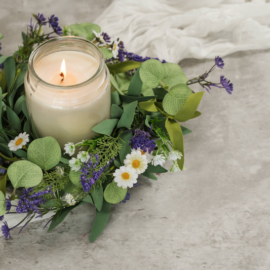 12" PURPLE & WHITE MIXED SPRING CANDLE RING