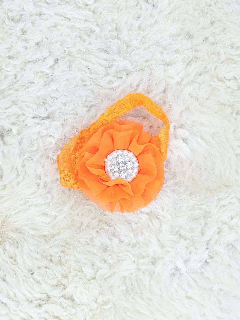 Chiffon Rhinestone & Pearls Headband - 21 Colors Available