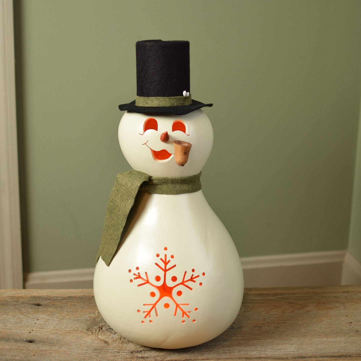 Meadowbrooke Large Lit Snowman Hand-crafted Gourd