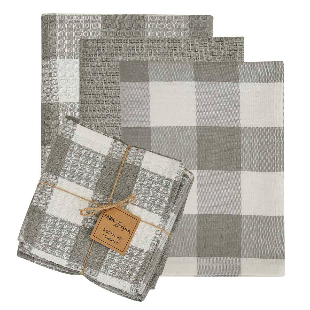 Wicklow Check 3 Dishtowel-1 Dishcloth Set - Dove