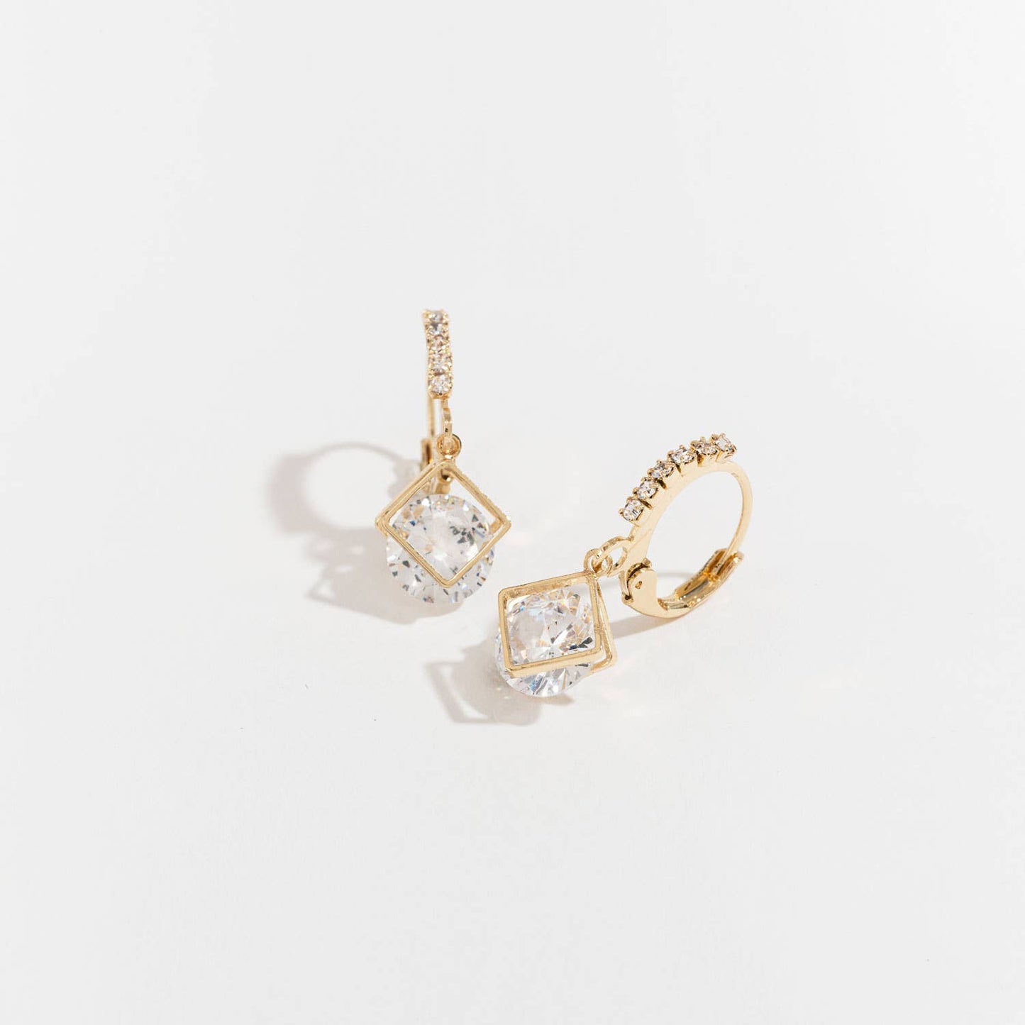 Dazzlers Cubic Zirconia Diamond Shape Hoop Earrings