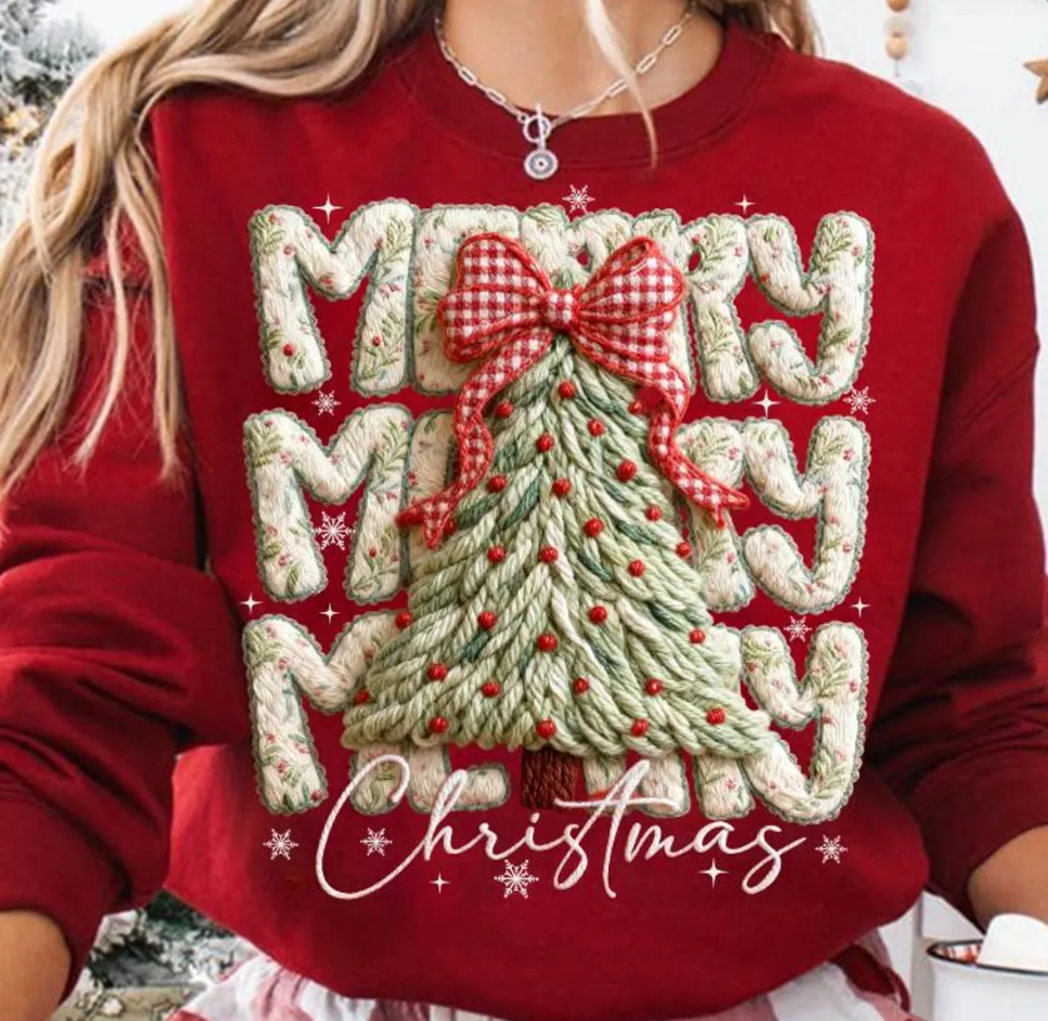 Merry Christmas Tree Faux Yarn Sweatshirt