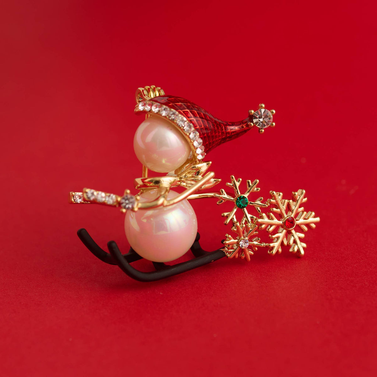 Christmas Snowman Brooch Skiing Holiday Giftable Pin