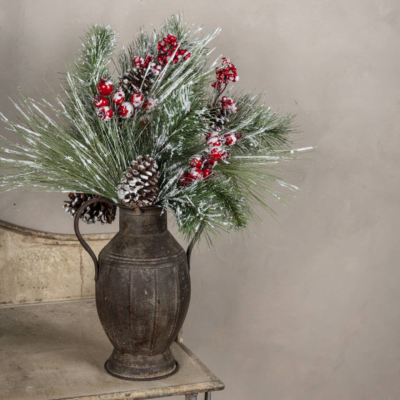 28" FROSTED PINE, BERRIES & PINECONES PICK