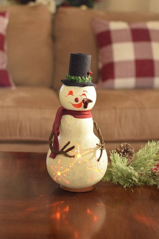 Blizzard Snowman Medium Lit Handcrafted Gourd