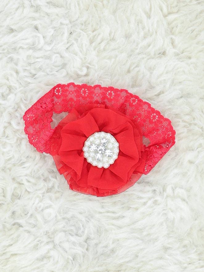 Chiffon Rhinestone & Pearls Headband - 21 Colors Available