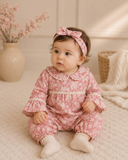Beatrice Floral Baby Jumpsuit & Headband (Organic Cotton)