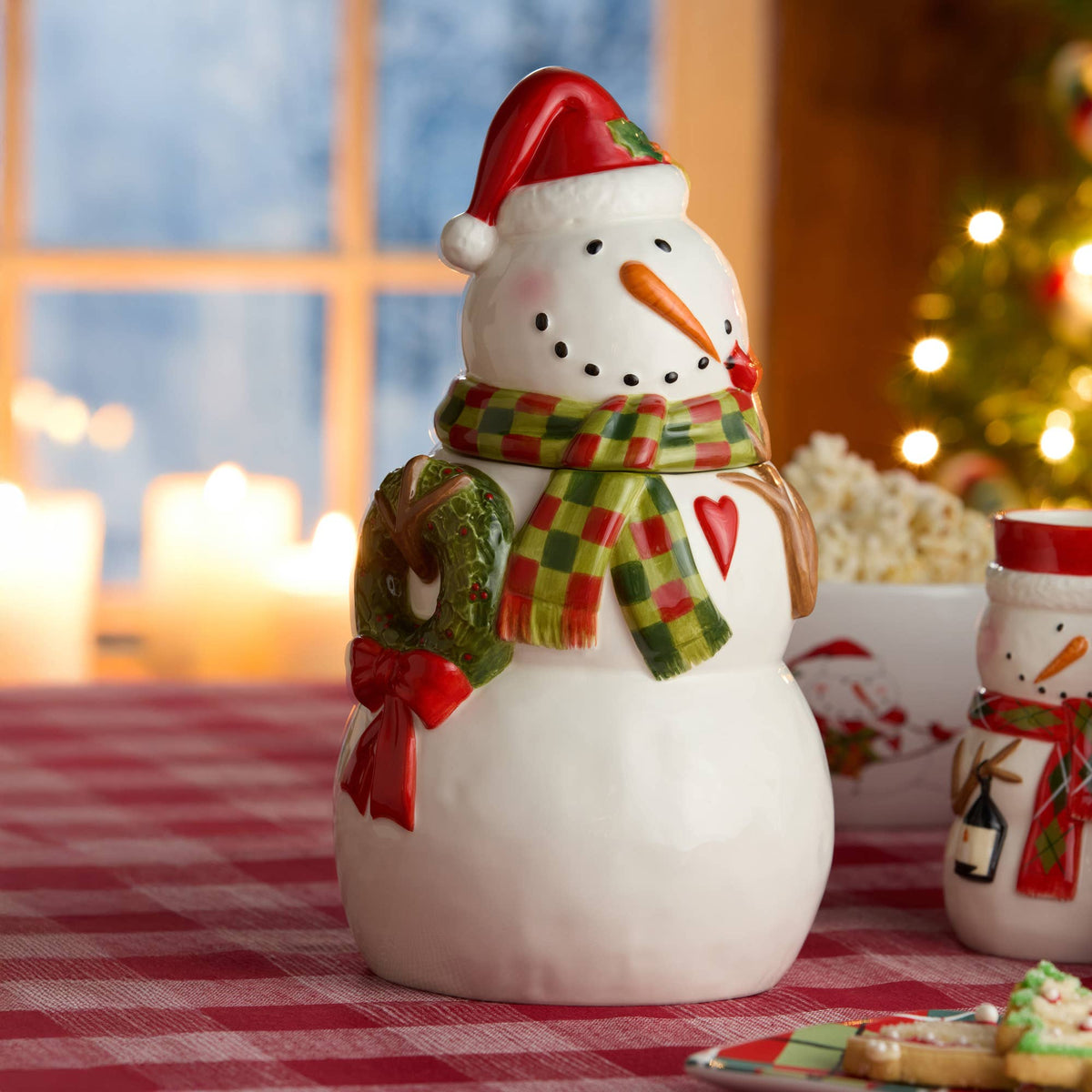 Snowman Delight 3-D Santa Cookie Jar 12"