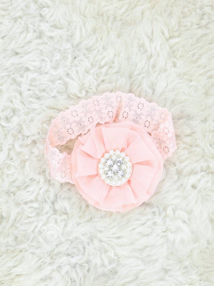 Chiffon Rhinestone & Pearls Headband - 21 Colors Available