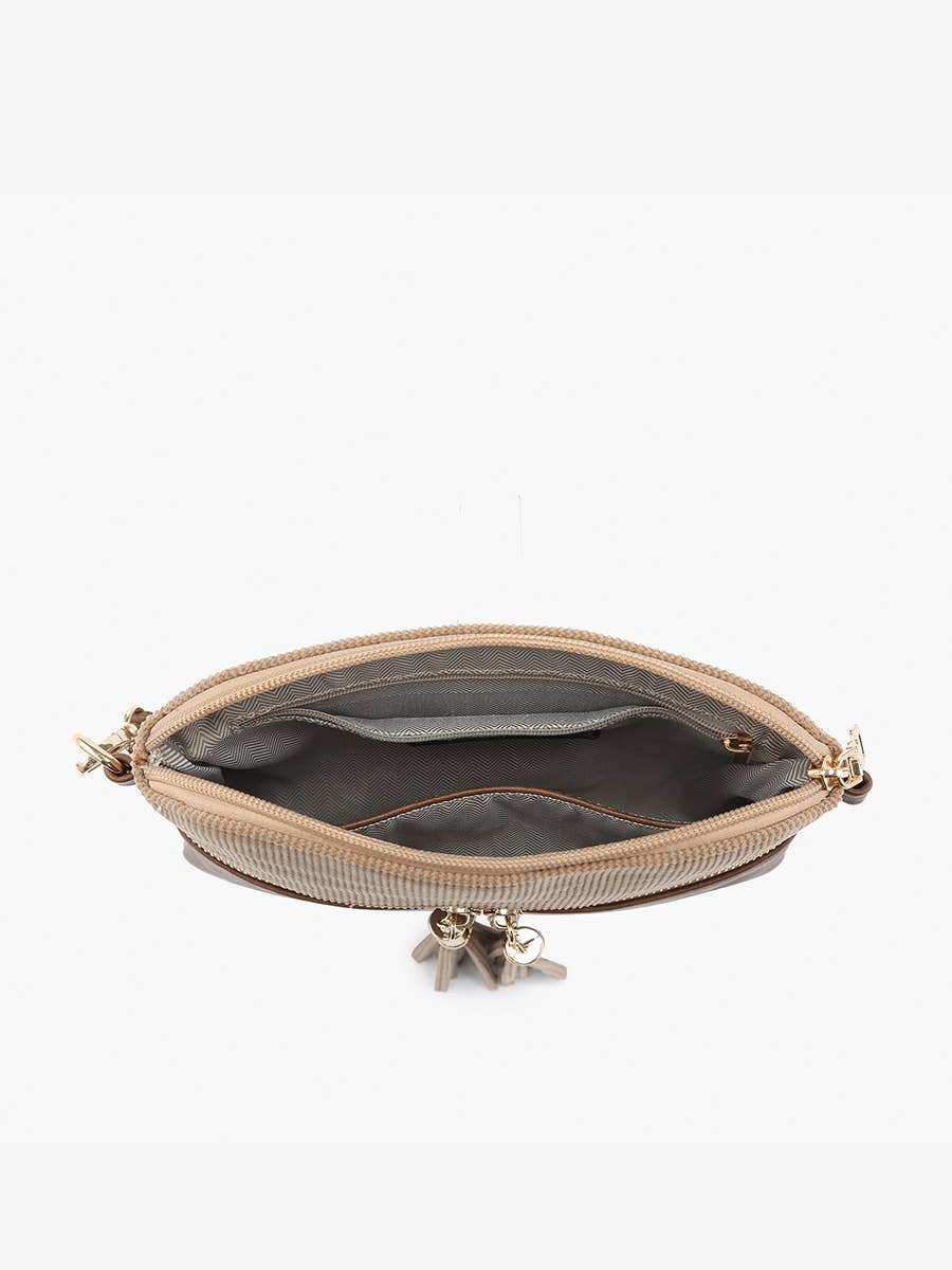 M1785CORD Tara Corduroy 2 Tone Crossbody/Wristlet w/ Front Zip Pocket