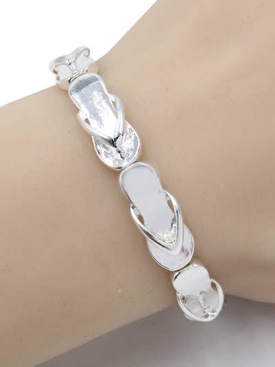 FR3088 Multi-Colored Flip Flop Metal Stretch Bracelet