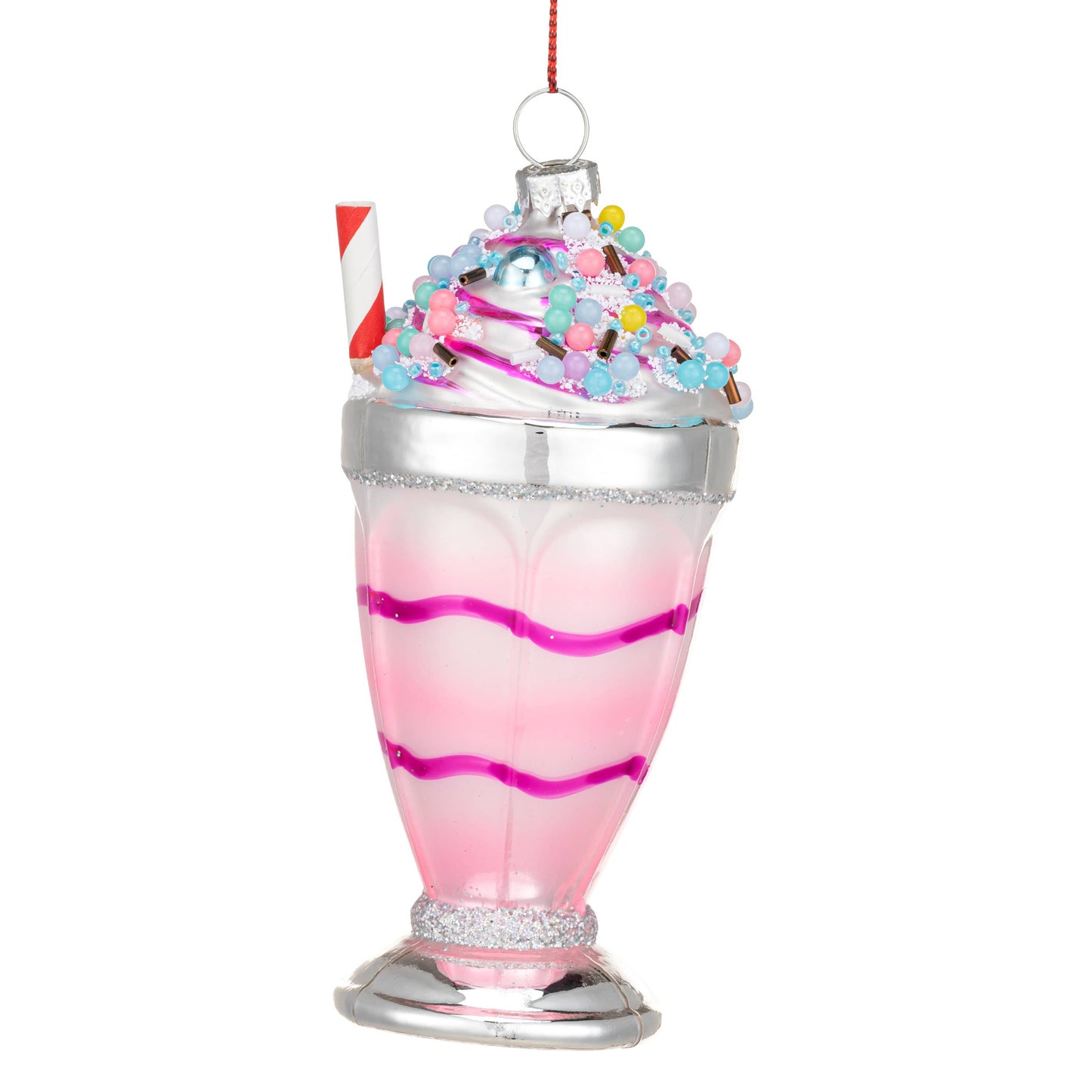 Pink Milkshake Glitter Ornament - 2.5x5in