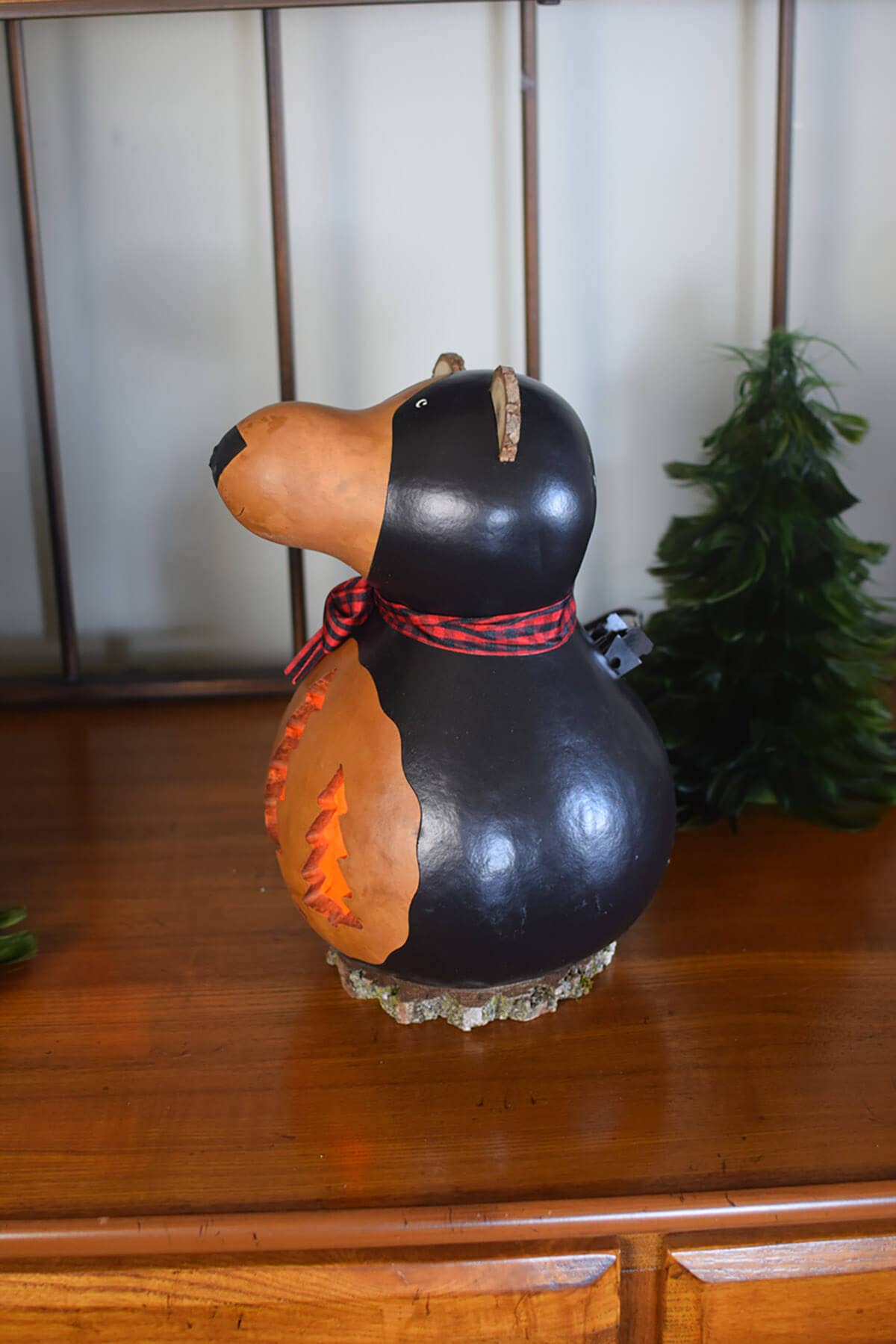 Brooks the Bear Handcrafted Large Lit Gourd Luminary