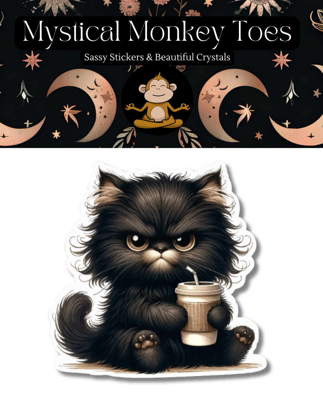 Funny Grumpy Coffee Cat Vinyl Sticker