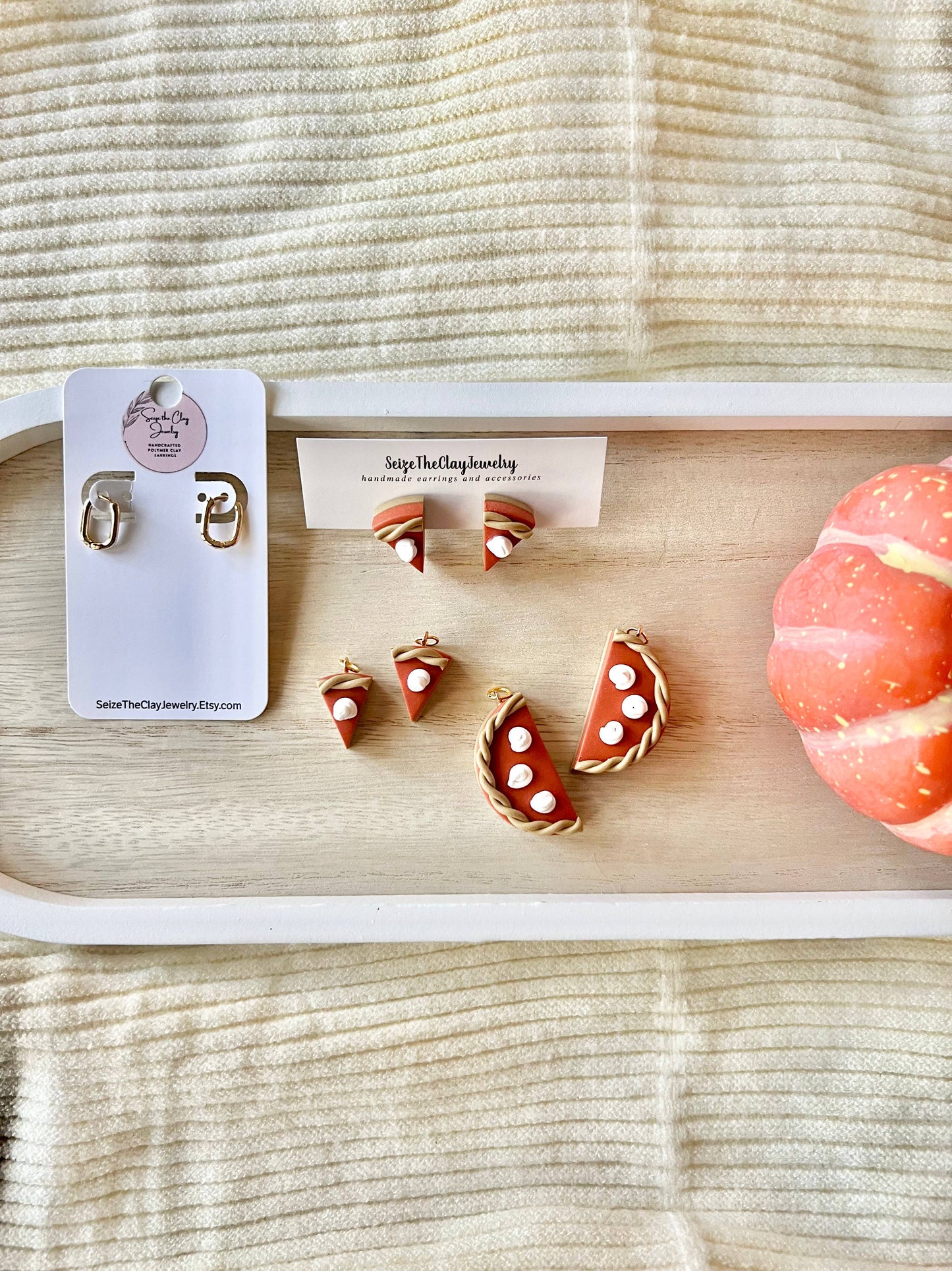 Pumpkin Pie Earrings, Pie Clay Earrings