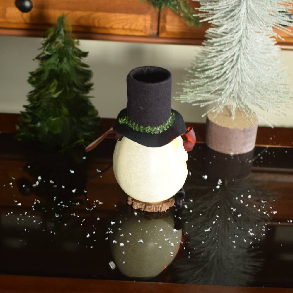 Clyde Snowman Small Lit Hand-Crafted Gourd Luminary