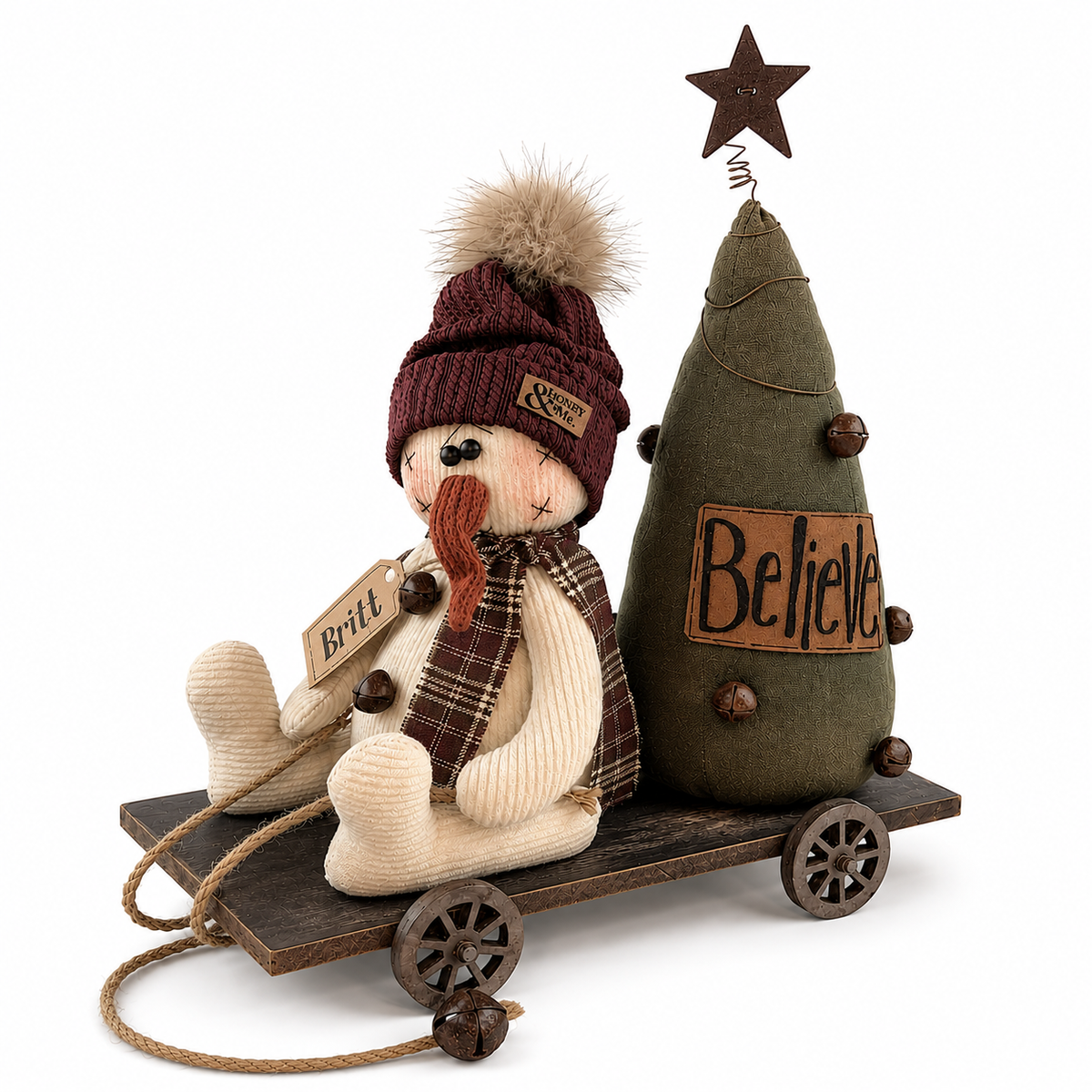 Britt the Snowman on Cart – 16" Primitive Christmas Cart