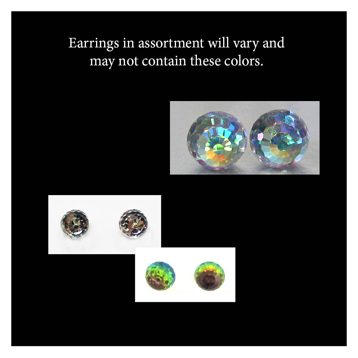 12 Pair 4mm & 6mm Faceted Ball Crystal Post Earring Asst.