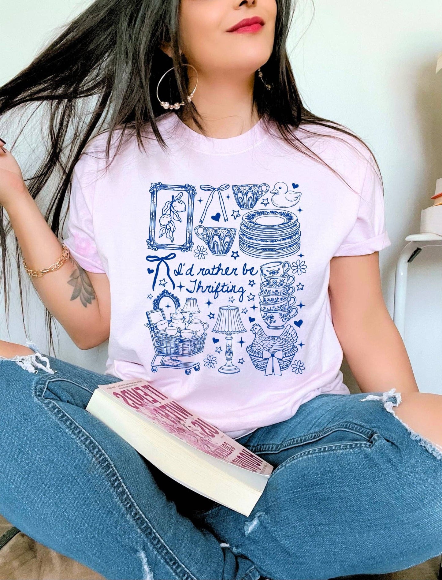 Vintage Rather be Thrifting Pink Collage CC  Graphic Tee
