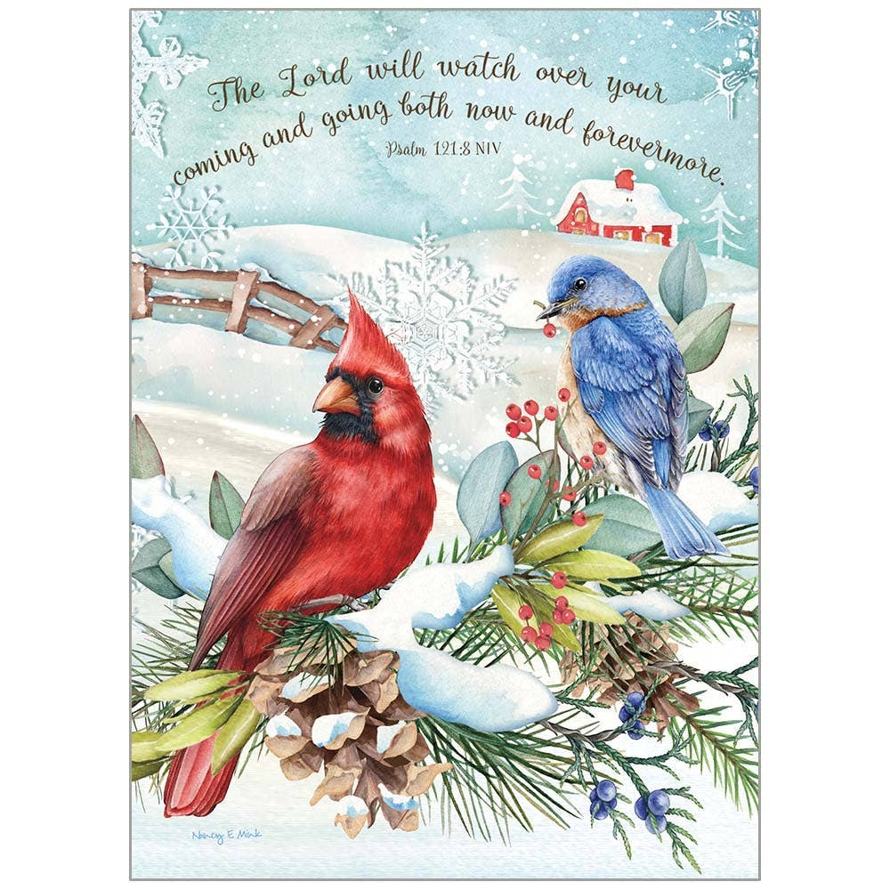 Birds on Snowy Branch Faith Holiday Cards in a Box