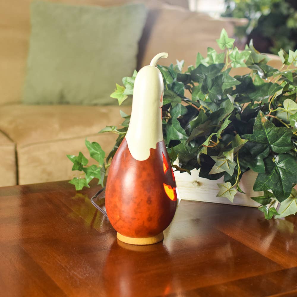 Casper Jack Small Tall Lit Jack-O-Lantern Handcrafted Gourd