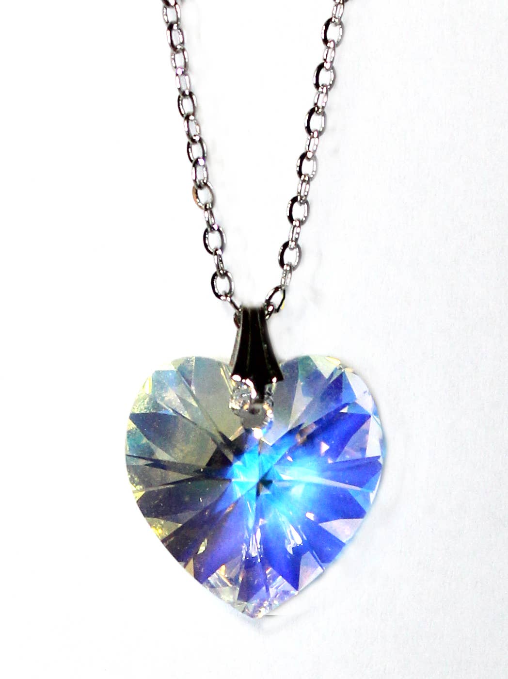 Crystal AB Heart Pendant on 18" Silver Colored Chain