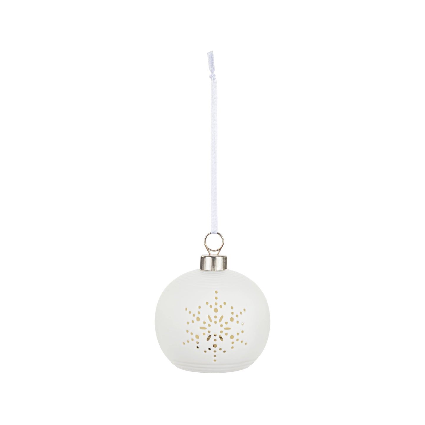 White LED Ceramic Snowflake Small Round Ornament - 3in