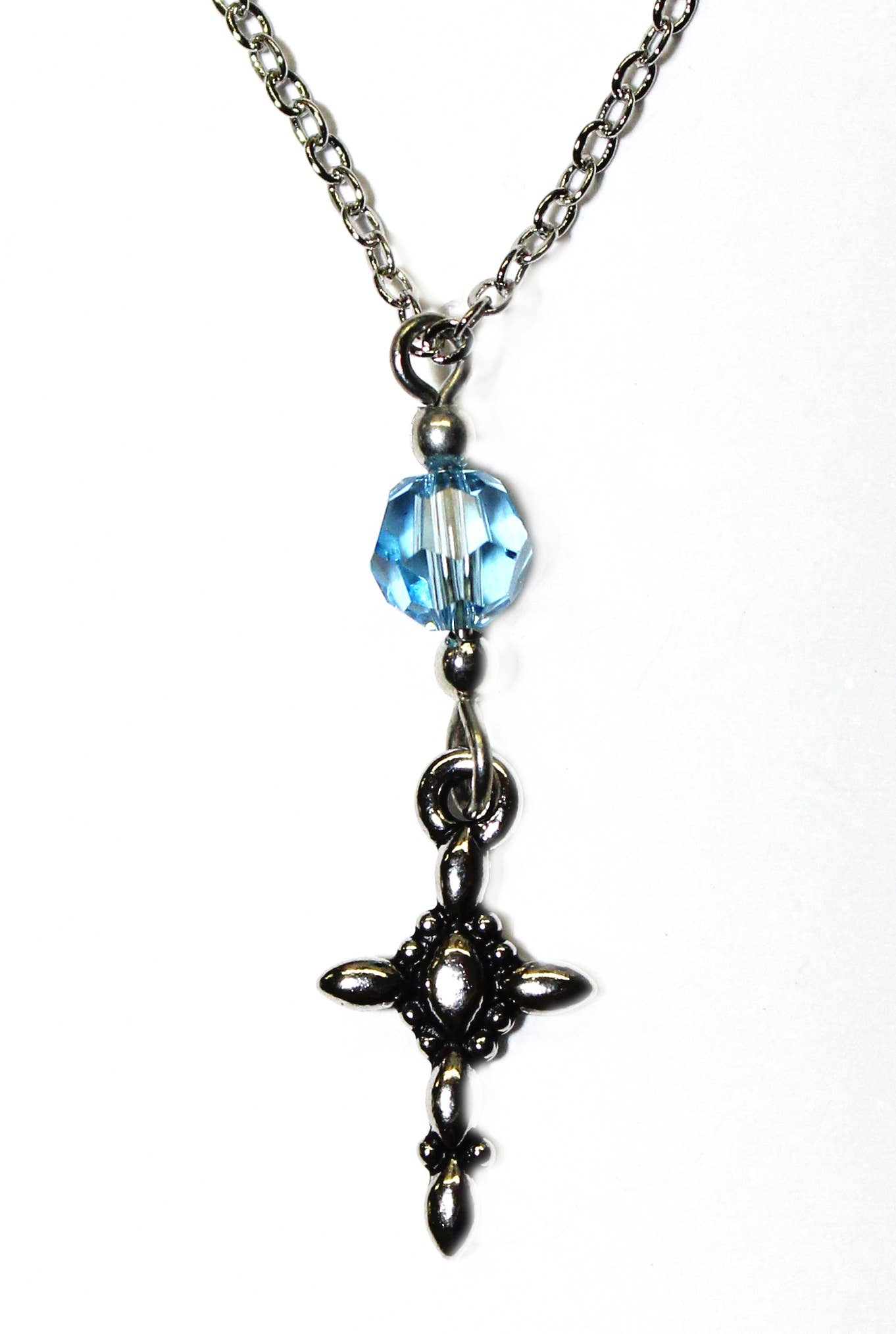 Crystal and Metal Cross Pendant on 18" Silver Chain