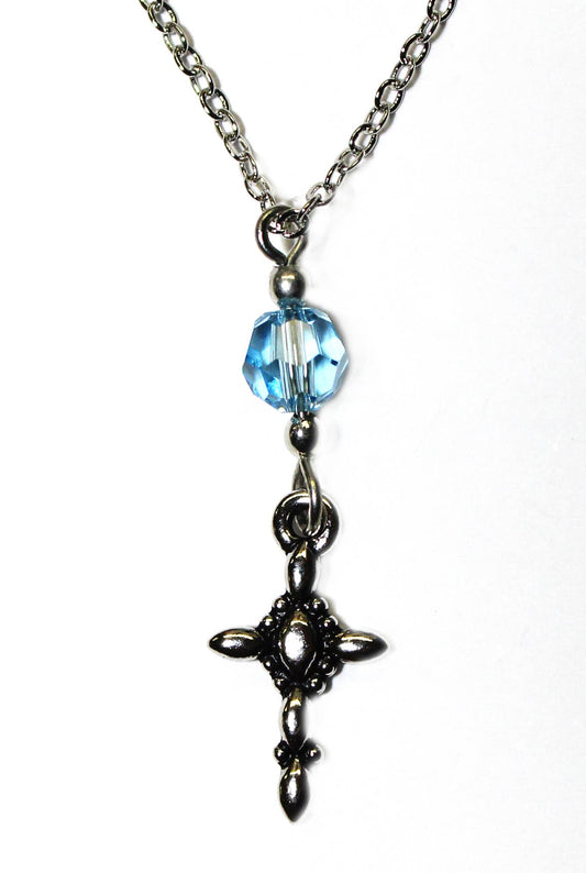 Crystal and Metal Cross Pendant on 18" Silver Chain