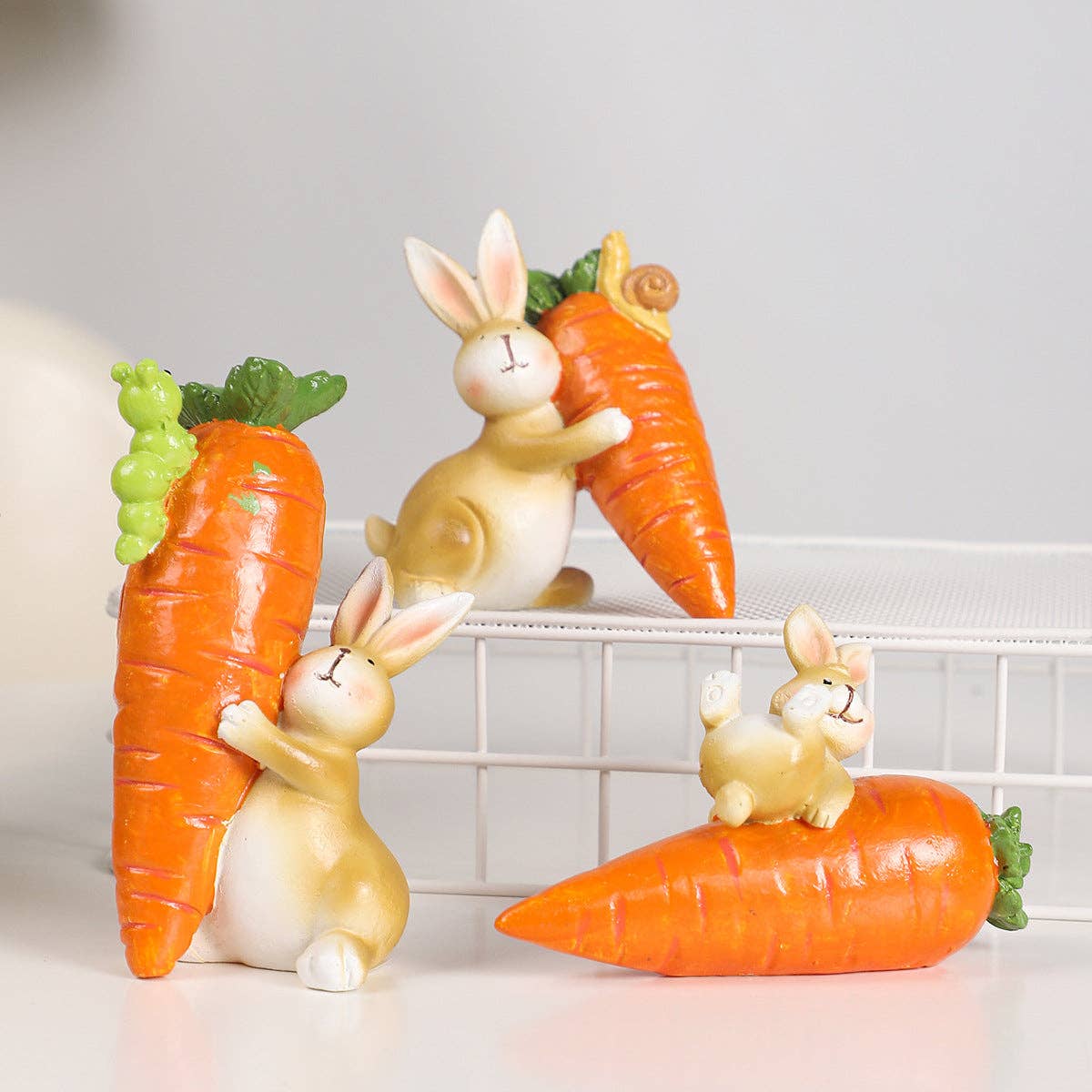 Easter Bunny Resin Figurine Cute Carrot Decor