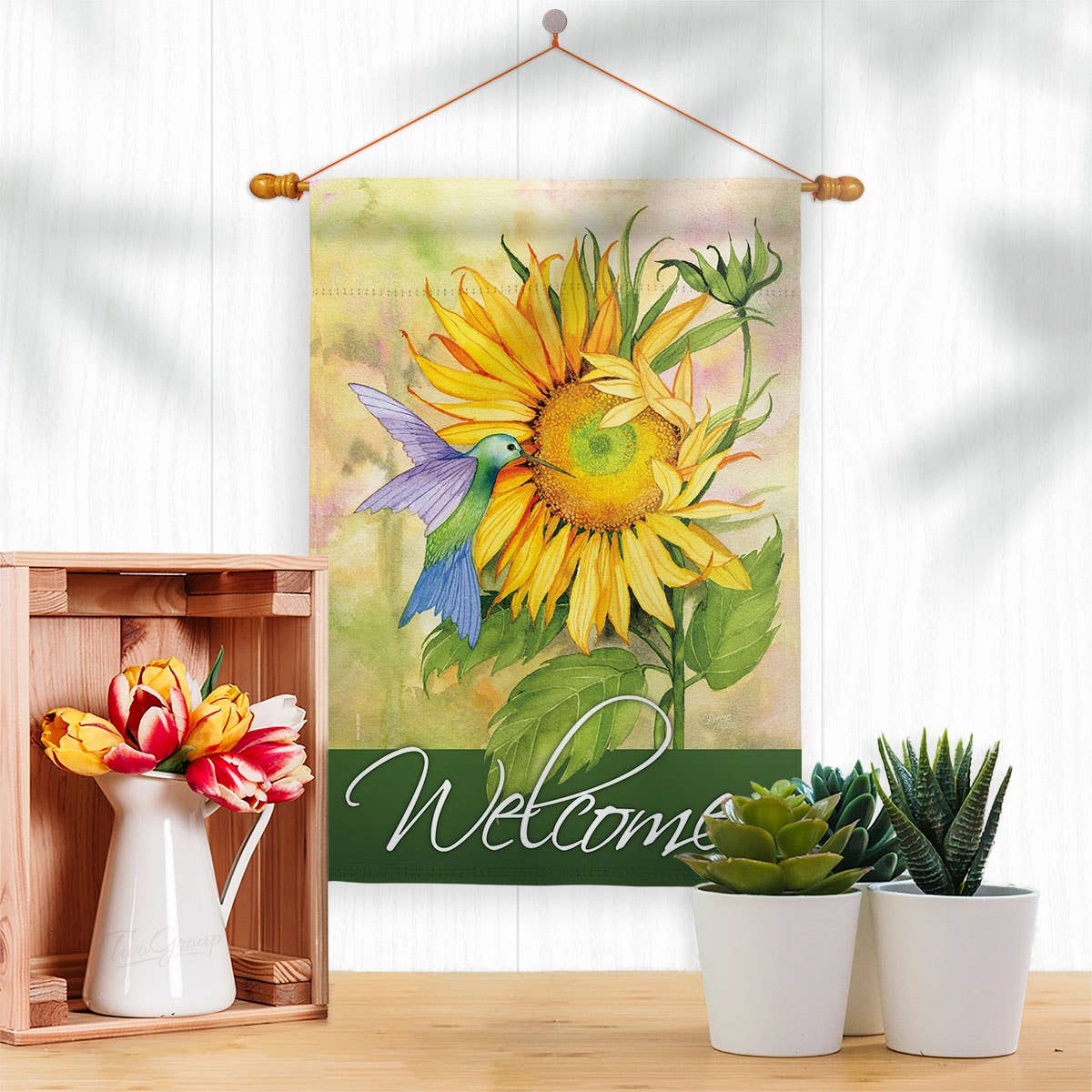 Sunflower with Hummingbird Garden Floral Bird Decor Flag