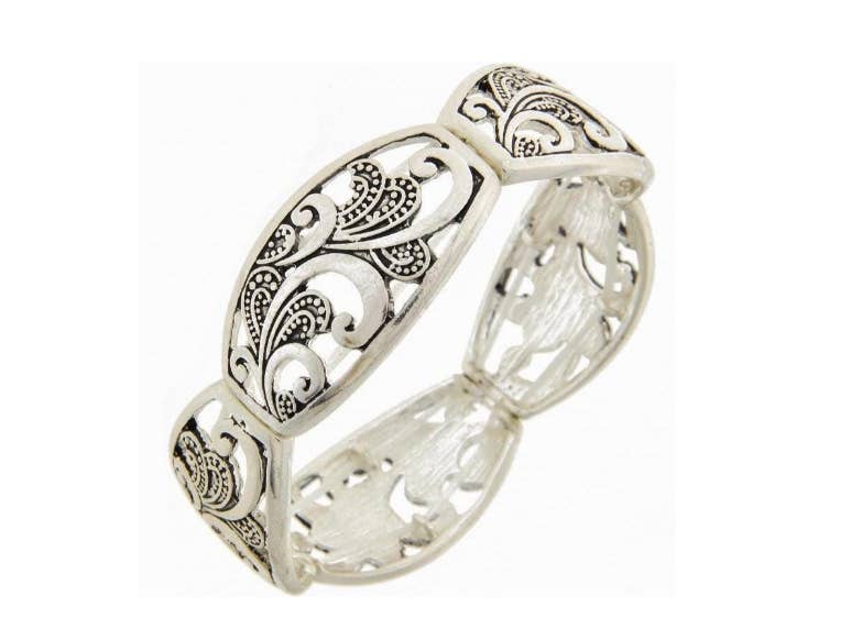 FR6896  Studded Ball Filigree Cutout Metal Stretch Bracelet