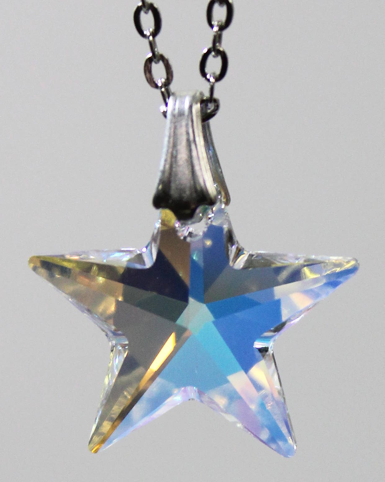 Crystal AB Star Pendant on 18" Silver Colored Chain