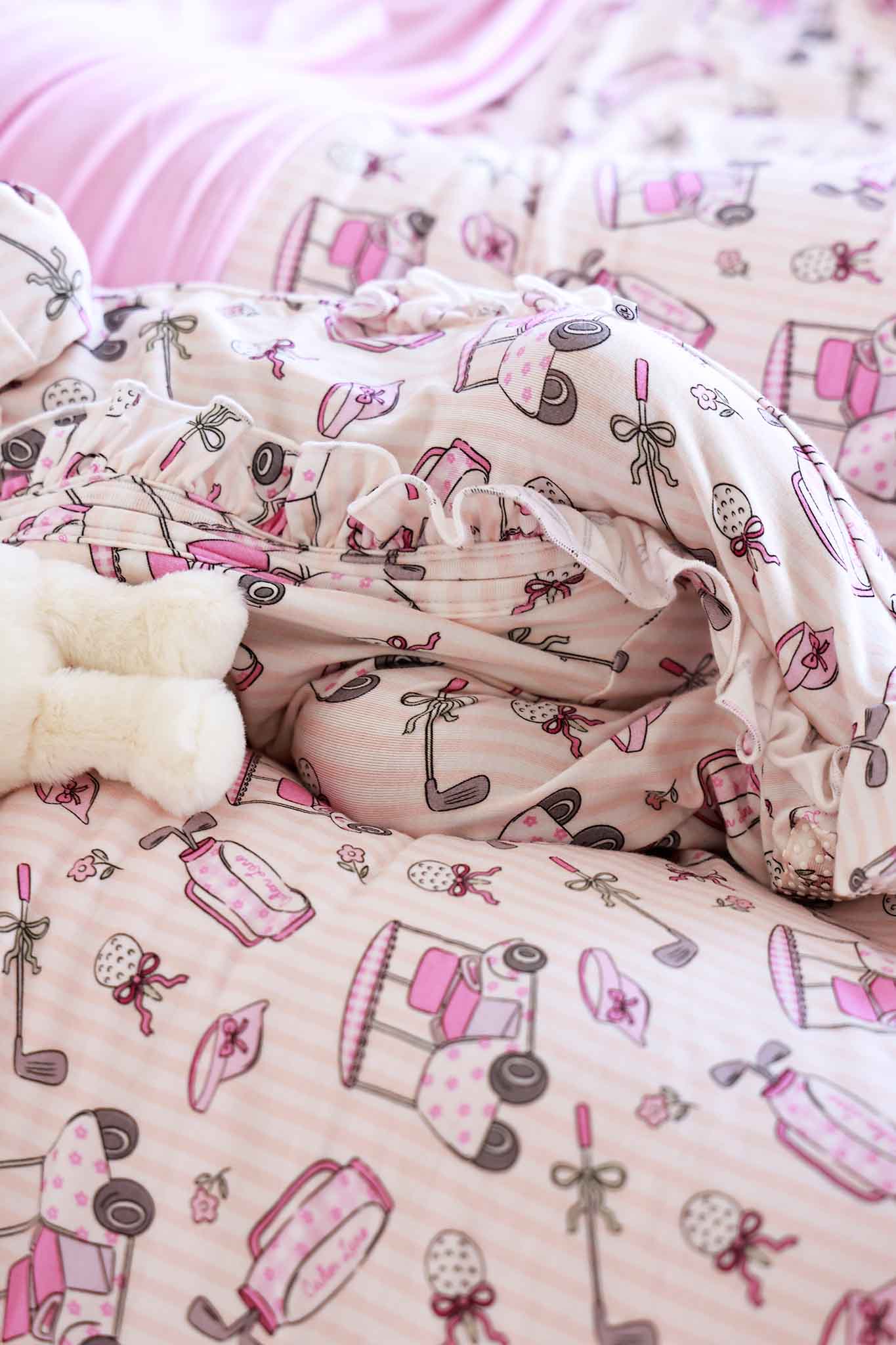 Ruffle Bamboo Zipper Footie | Caddie Crew Pink