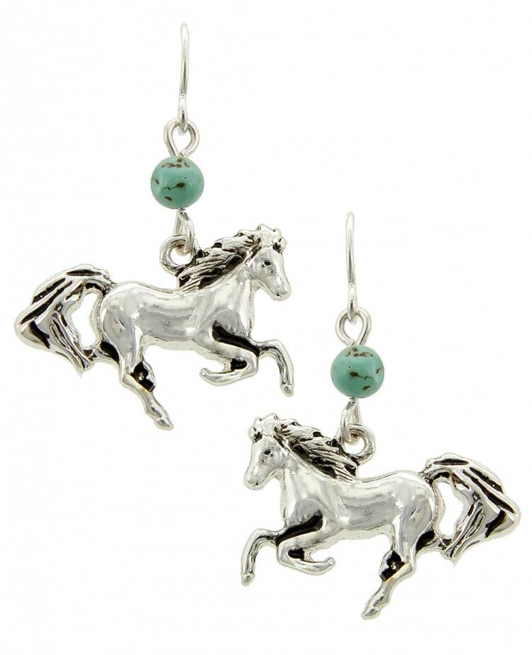 FR2330 Silver Horse Western Theme Turquoise Stone Earrings