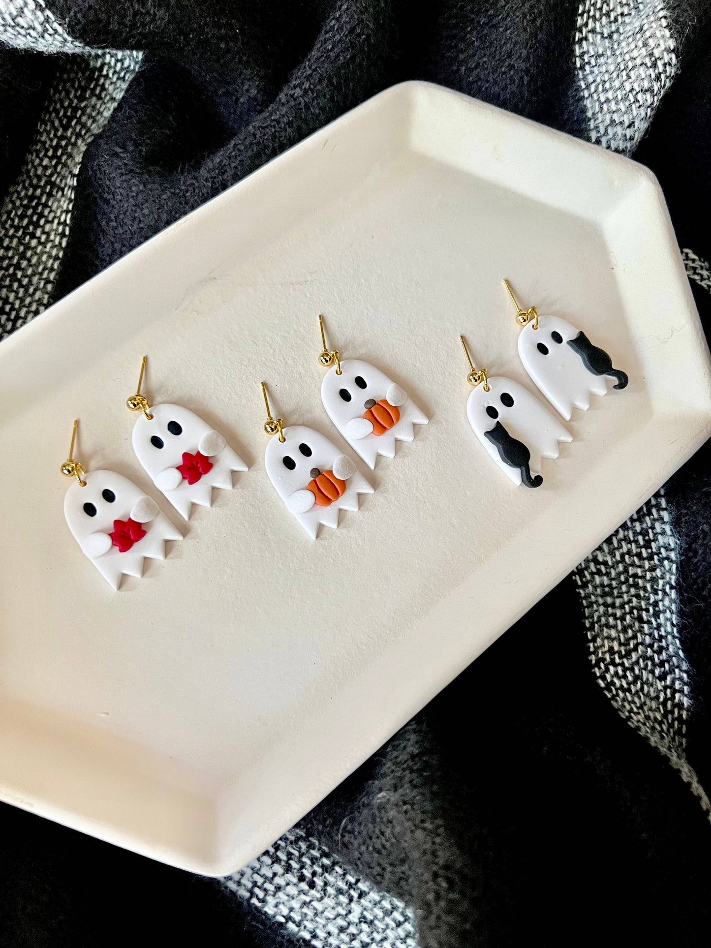 Pumpkin Ghost Earrings, Leaf Ghost Earrings, Cat Earrings